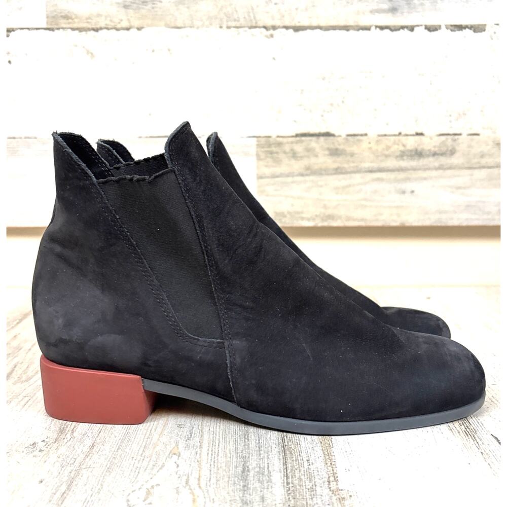 Arche Womens 6 Black Twinny Suede Booties Red Heel Comfort Chic